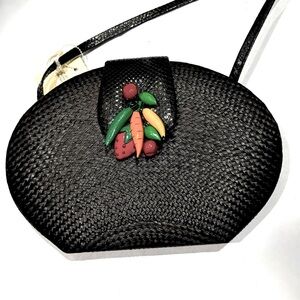 DELILL Vintage 1970s Woven Black Red Green Crossbody Bag Handmade Philippines